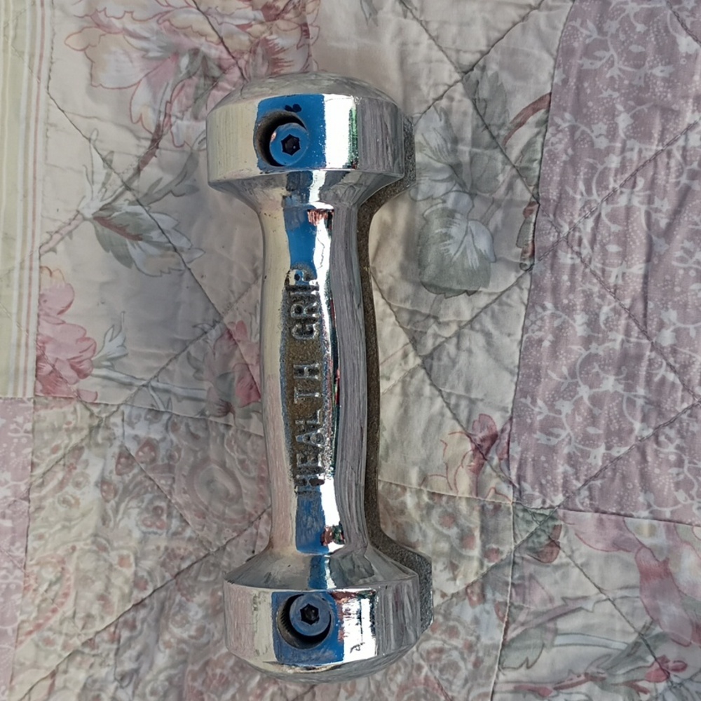🦾 VINTAGE Chrome Spring-Grip Dumbbell 4lb ✨ MCM Executive Desk Accessory 🖋️🎁